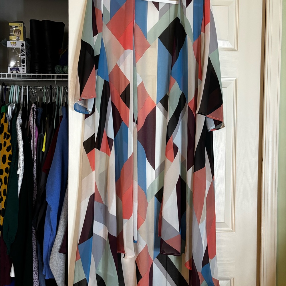 Old Navy Multicolor Geometric Maxi Dress in Coral, Blue & Black
